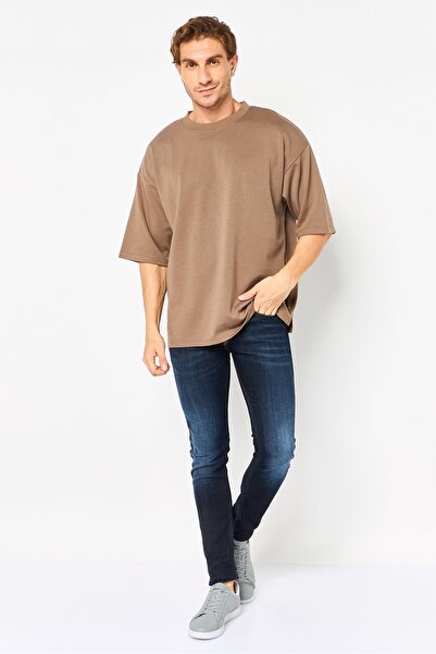 Core Elements Men Crew Neck Plain Short Sleeve T-Shirt, Brown