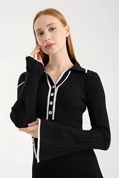 Denivy Polo Neck Ribbed Dress