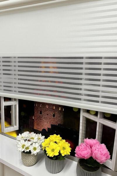 yağmur zebra Ahşap Jaluzi Görünümlü Tül ve Stor Perde Çift Mekanizmalı Perde