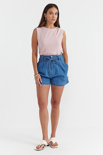 PAULMARK Γυναικείο τζιν σορτς με λεπτομέρεια με κορδόνια