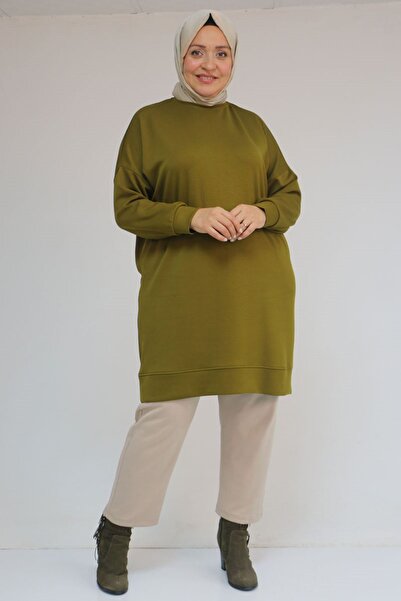 Eslina 58151 Plus Size Modal Tunic with Self-Ribbed Sleeves and Hem - Fat Green