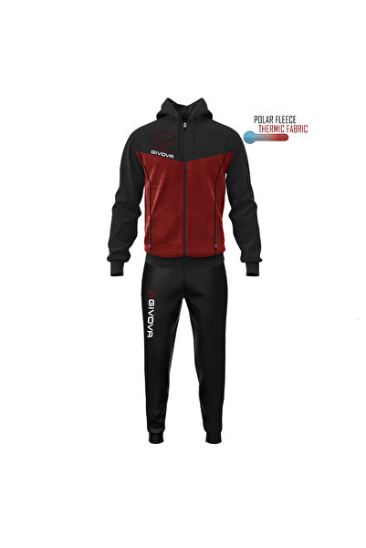 Givova Visa Hooded Tracksuit, Burgundy/Black, 2XL