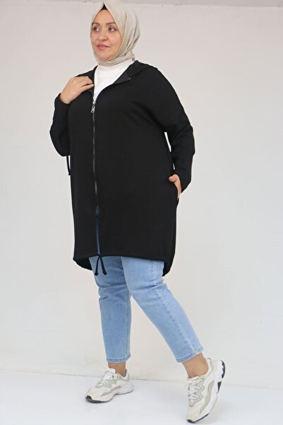 Eslina 53053 Plus Size Skirt Oval Cut Modal Jacket - Black