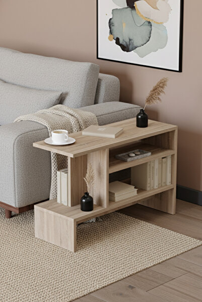 Sevinse Home FİKA İskandinav Tarz Raflı Yan Sehpa - Laptop ve Kahve Sehpası, Gazetelik, Dergilik, Kitaplık