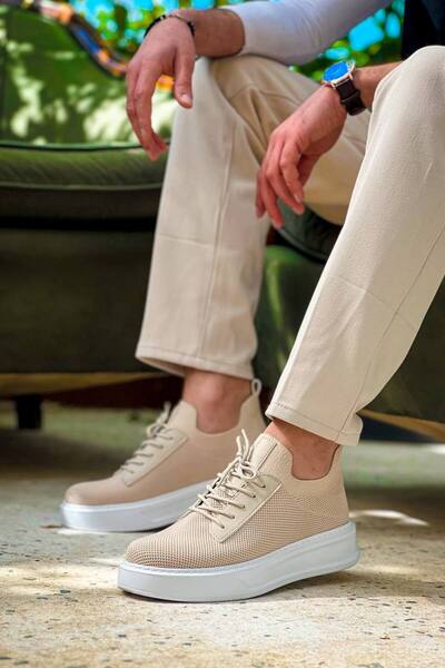 Kuback أحذية رجالية KB-116 بيج برباط تريكو أحذية رجالية كاجوال