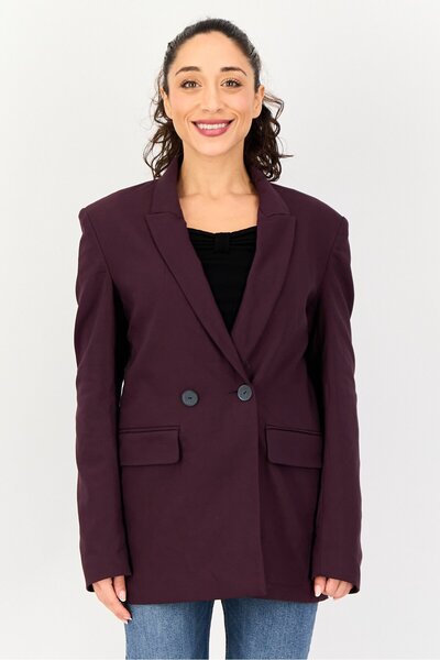 PROMOD بليزر نسائي عادي شبه رسمي، لون عنابي