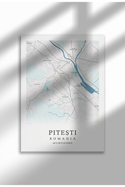 21mxm Canvas Poster with Pitesti City Map - Romania – Unframed Digital Print