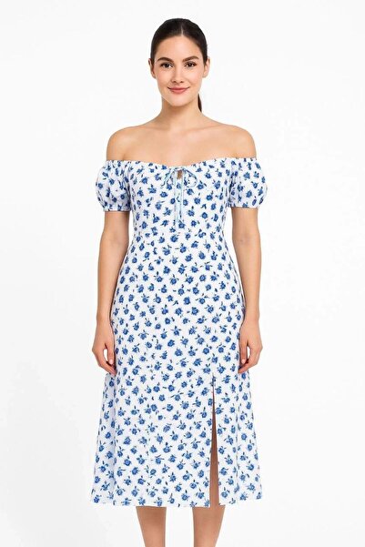 BLACK MODBLACK فستان باردوت مكشوف الكتفين منقوش بالزهور - منقوش