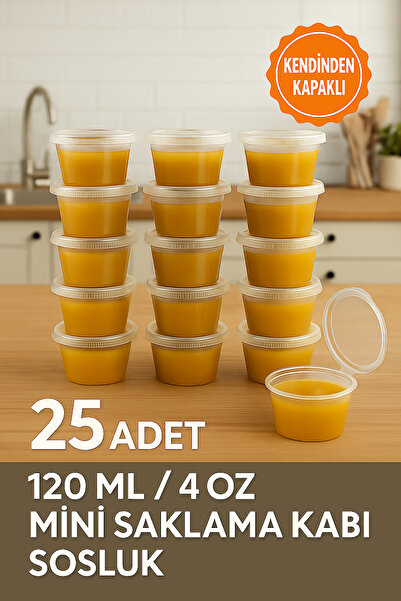 DİYA3 25 Adet Sızdırmaz Kendinden Kapaklı 120 ml Mini Saklama Kabı Sosluk , E...