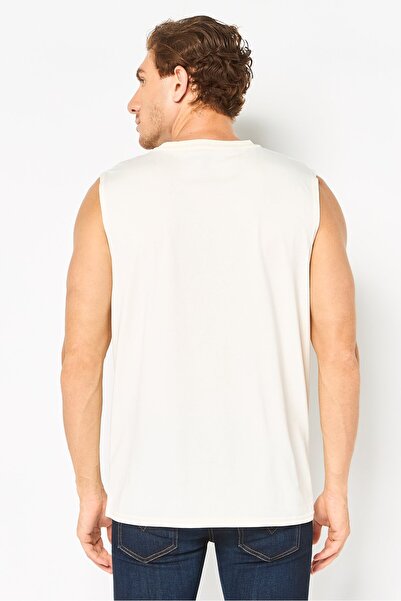 Core Elements Men Crew Neck Sleeveless Solid Vest, Cream