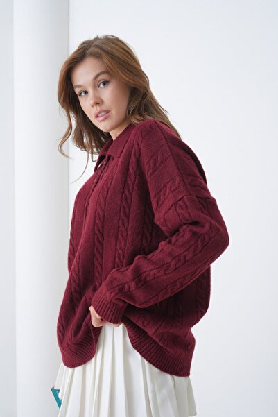 Miss Allos Women's Buttoned Front Knitted Patterned Sweater