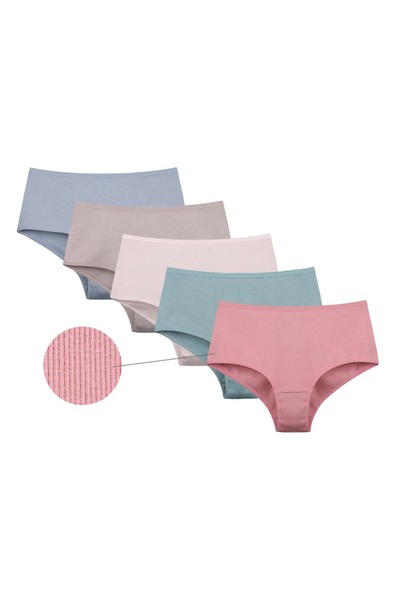 Donella Pachet de 5 talie înaltă Bumbac material elastic tricotaj cu striații Chiloți pentru femei 0632P