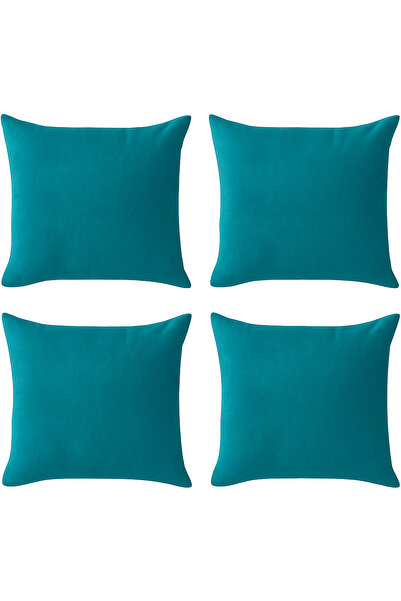 De'Vor طقم أغطية وسائد باللون الفيروزي مكون من 4 قطع - بسحاب مخفي - ملمس مخملي