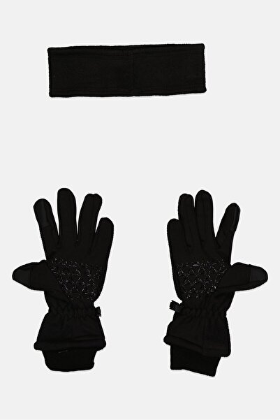 Reebok Kids Girls 1 Pair Brand Logo Gloves And Head Band Set, Black