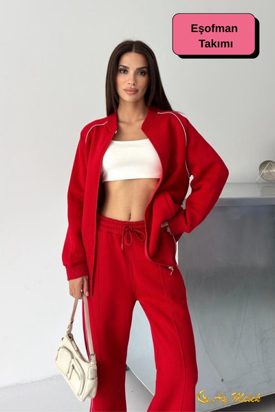 AYMELEK Women's Tracksuit Set 3 Thread Ş Fleece-Lined Winter (with Crop Gift) Bottom-Top Set