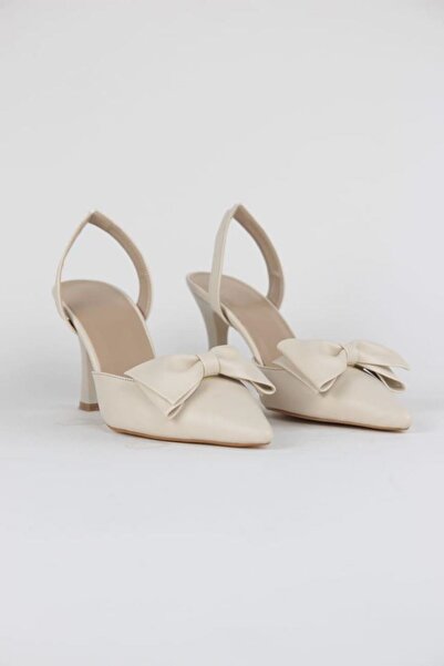 Gökhan Talay Amaris Beige Leather Bow Mid-Heeled (8 cm) Classic Heeled Shoes