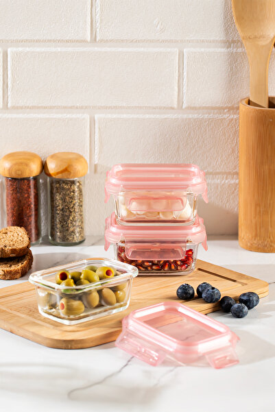 Porsima 4375 3-Piece Food Storage Container Set with Lockable Leak-Proof Lids - Glass Storage Container - 150ml Powder