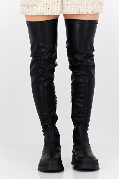 Raid Women Leather Mid Calf Boots, Black