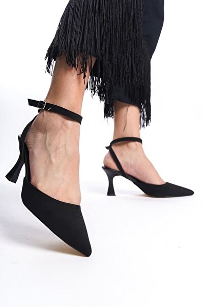 Gökhan Talay Amy Black Suede Mid-Heeled (6 cm) Slingback Classic Heeled Shoes