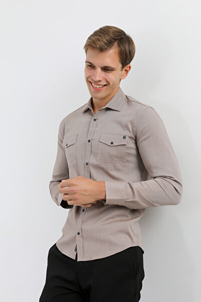 Smc by Semco Long Sleeve Snap Button Men's Shirt with Double Pocket Flap Detail