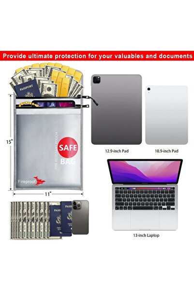 Generic Colcase Fireproof Document Bag, Silicone-Coated Waterproof, 15 x 11 in, Silver