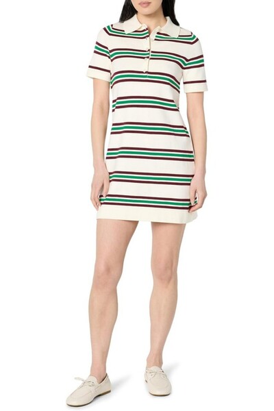 The Drop Women's short sleeve knitted dress, cream with stripes, size XXL,