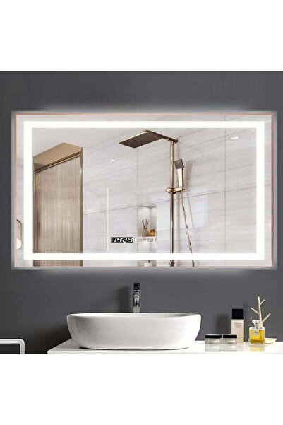 Smack Oglindă LED cu ceas și sistem anti-aburire, ESNJ28, ramă aurie roz, 100×65 cm