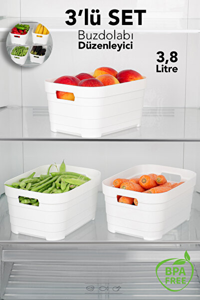 Meleni Home Organizator frigider 3 bucăți 3800 ml - Organizator multifuncțional pentru bucătărie, baie, dulap decorativ, alb