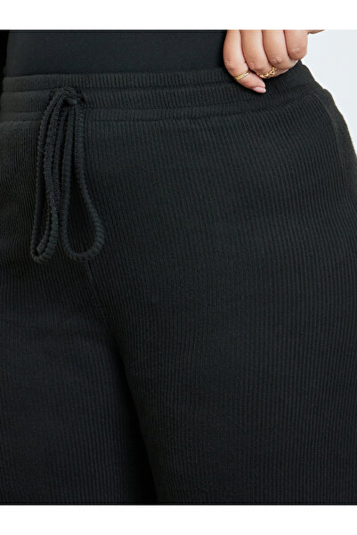 Styli Plus Size Black Knit Wide Leg Trousers