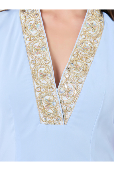 Take Two By Styli Blue Color Block Sequin Detail Maxi Dress