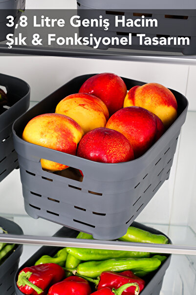 Meleni Home 2 Pieces 3.8 Lt Perforated Refrigerator Organizer - Kitchen Bathroom Multi-Purpose Cabinet Organizer Anthracite