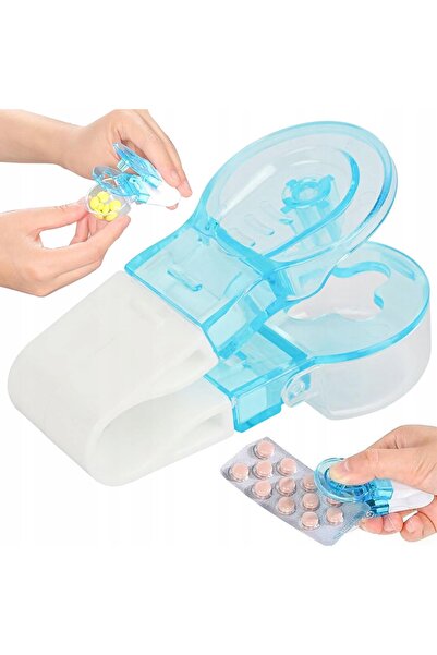 zola Portable pill opening and storage tool, plastic, 8x4 cm, blue