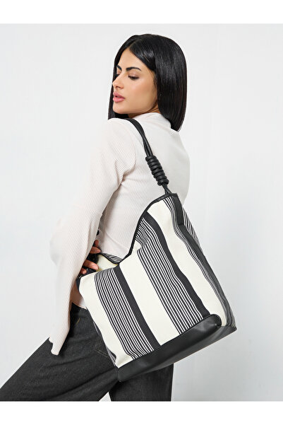 Styli Striped Tote Bag with Leather Handles