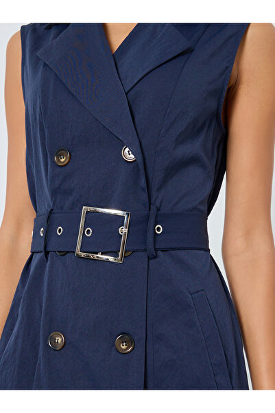 Styli Navy Blue Belted Blazer Midi Dress