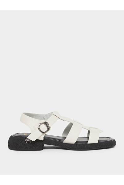 Styli White Buckle Ankle Strap Sandals