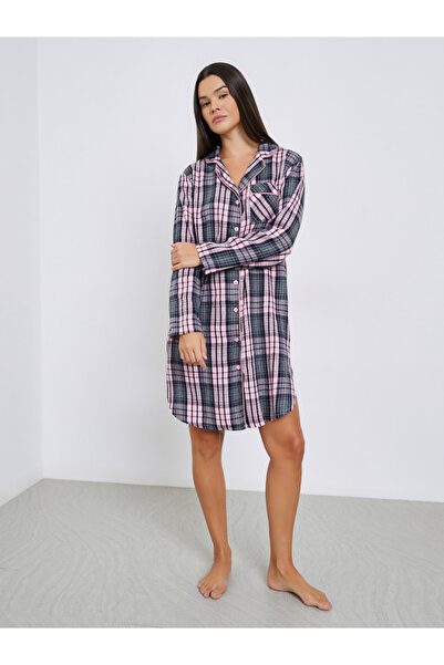 Styli Checked Button Front Nightshirt