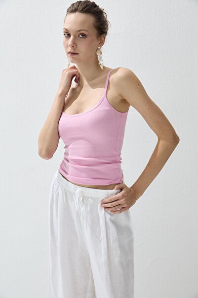 TUBİA Women's Pink Color Strap Tank Top