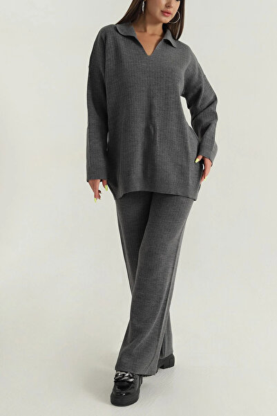 Esma Style طقم تريكو مزدوج بياقة بولو للسيدات