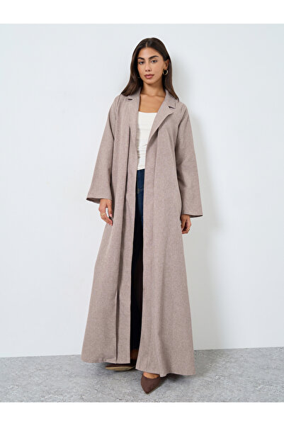 Styli Open Front Notch Label Collar Abaya