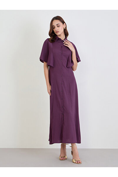 Styli Purple Textured Shirt Maxi Dress