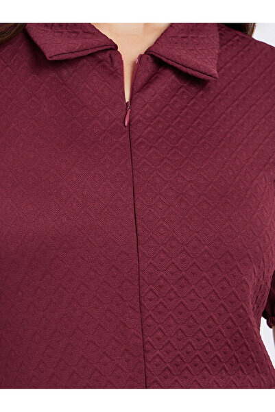 Styli Burgundy Textured Maxi Dress with Puff Sleeves