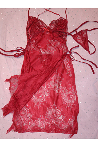 JInsh Elegant Lady Backless Transparent Hollow Pajamas Floral Printed Neck Nightwear High Fork Sleep