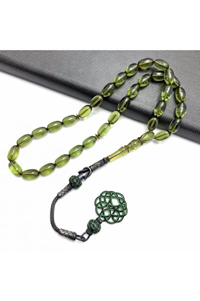 KANUNİ TESBİH سبحة من حجر الكازاز الأخضر الناري مع شراشيب