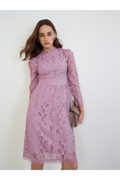 Styli Pink Lace Insert A-Line Knee-Length Dress