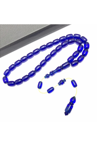 KANUNİ TESBİH سبحة من حجر الكهرمان الأزرق الليلي المقطوع على شكل كبسولة