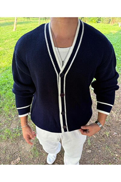 BE TOR ŞERİT DETAY PREMİUM TRİKO HIRKA LACİVERT