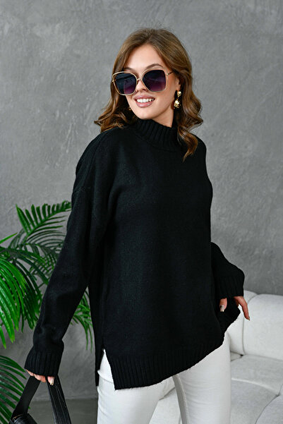 Park Karon Women's Half Turtleneck Slit Oversized Knitwear Sweater