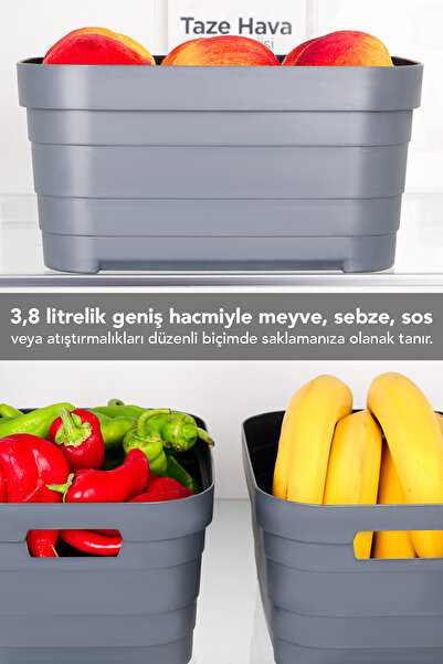 Meleni Home 2-Piece 3800 ml Refrigerator Organizer - Kitchen Bathroom Decorative Multi-Purpose Organizer Inside the Cabinet Anthracite