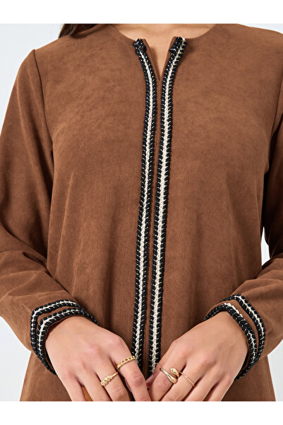 Styli Rust Lace Insert Maxi Jalabiya