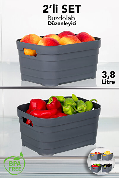 Meleni Home 2-Piece 3800 ml Refrigerator Organizer - Kitchen Bathroom Decorative Multi-Purpose Organizer Inside the Cabinet Anthracite